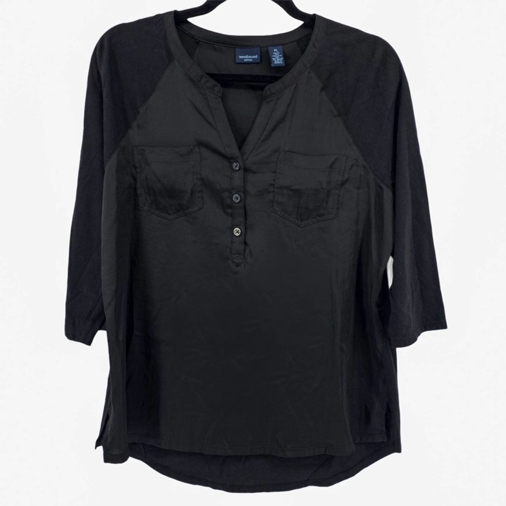 Westbound Black Henley Blouse Petite Large